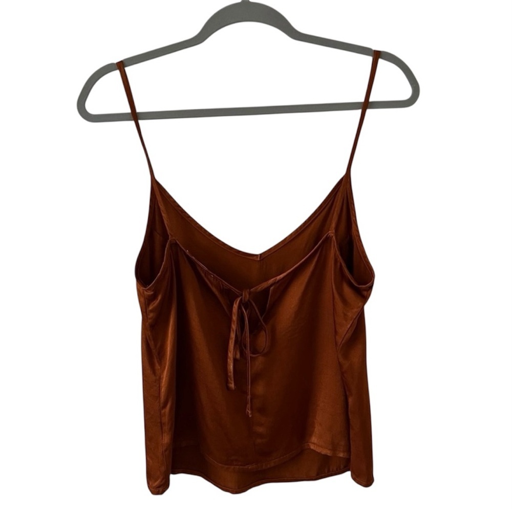 NWT LACAUSA Anthropologie Rust Brown Tie Back V-Neck Cami Medium - Picture 8 of 13